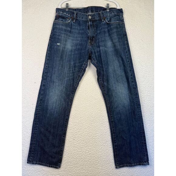 Ralph Lauren Jeans Men Denim And Suppy Slouch Straight Whiskers Flag Patch 36x32 - Picture 1 of 8